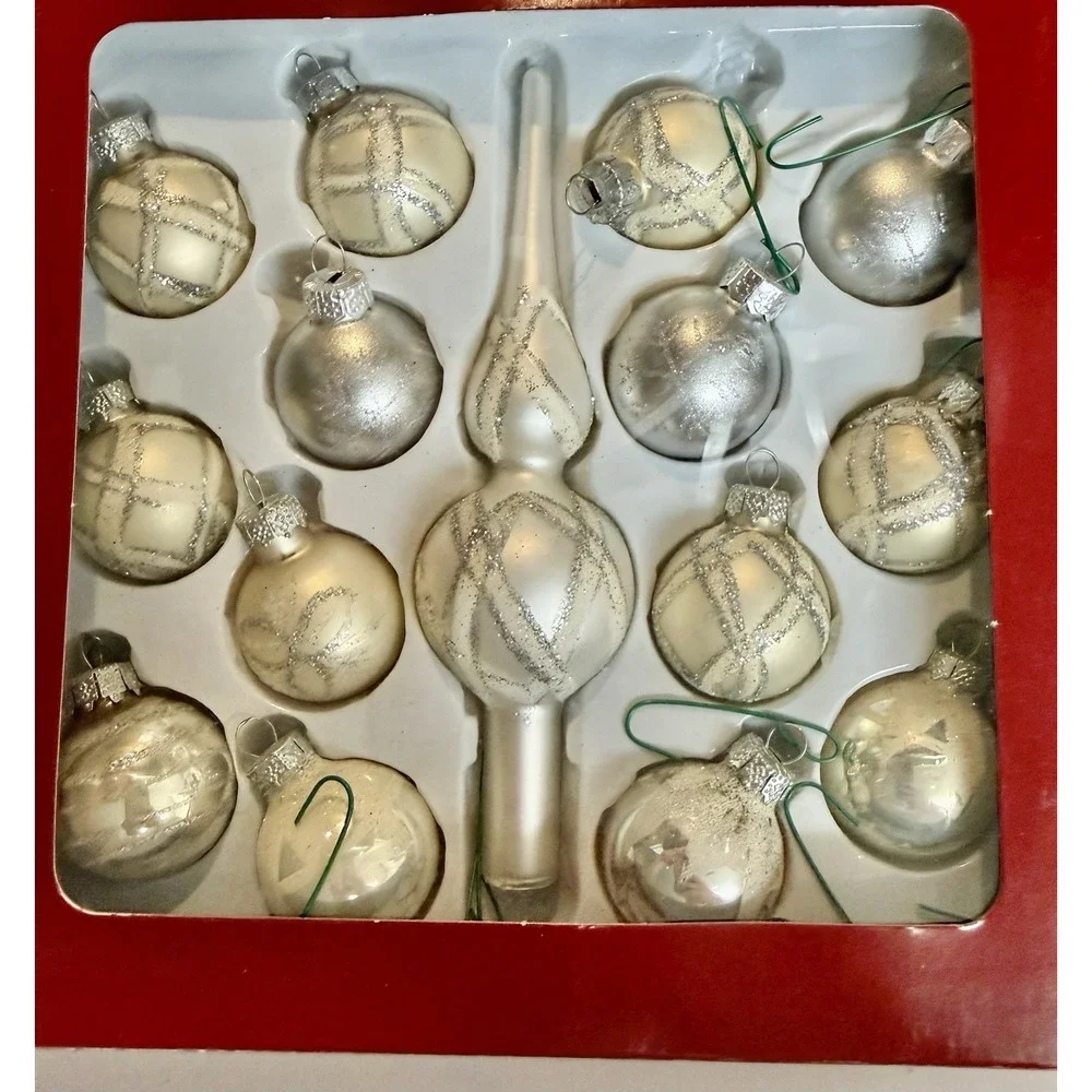 Glass Christmas Ornaments Lot of 3 Boxes Blue Silver Gold Vintage Holiday Time